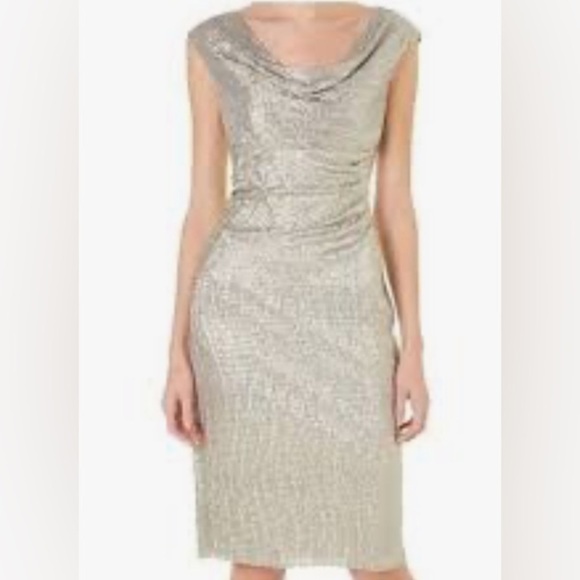 Connected Apparel Cowl Neck Elegant Silver Dress - Picture 1 of 6